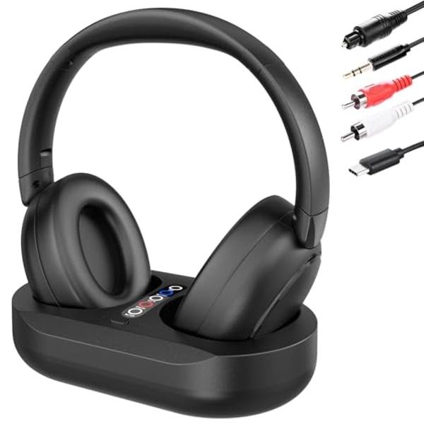 Jersonn Wireless Headphones for TV Watching with Charging Dock, Easy Setup & Comfortable Fit for Seniors, No Audio Delay Blutooth Headphones Headset (Black)