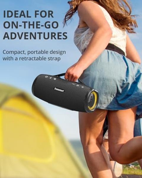 Tronsmart Mirtune S100 Portable Bluetooth Speaker, 50W Punchy Bass &Clear Treble, Retractable Handle, 20H Playtime, IPX7 Waterproof, Customize EQ, Built-in Power Bank for Outdoor, 