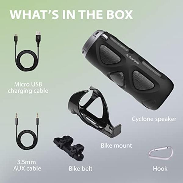Avantree Cyclone - Portable Bluetooth Bike Speaker with Bicycle Mount, SD Card Slot, 10W Bass-Enhanced Audio, and Splashproof/Shockproof/Dustproof Build, Perfect for Bikes & Scoote