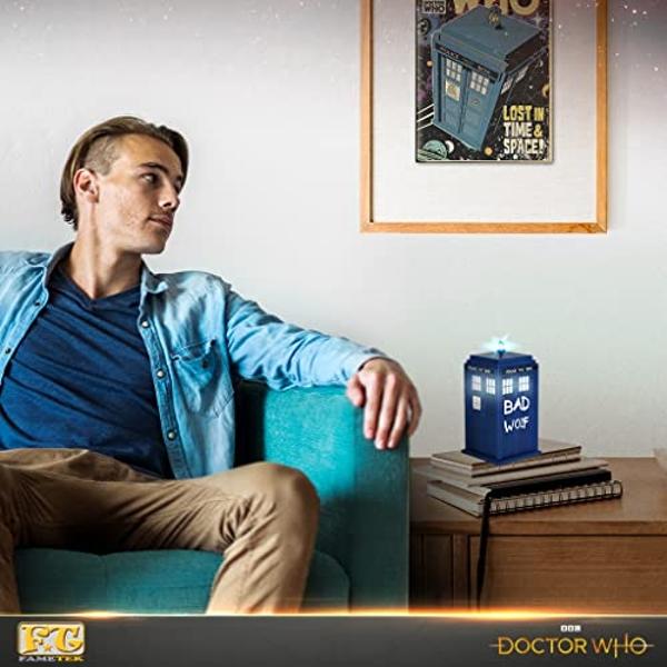 FAMETEK Doctor Who Bad Wolf Tardis Wireless Bluetooth Speaker Plays Music, Lights Up, Accurate Sounds Effects |Gifts for Men or Women - Best Gifts Birthday Collectibles for Doctor 
