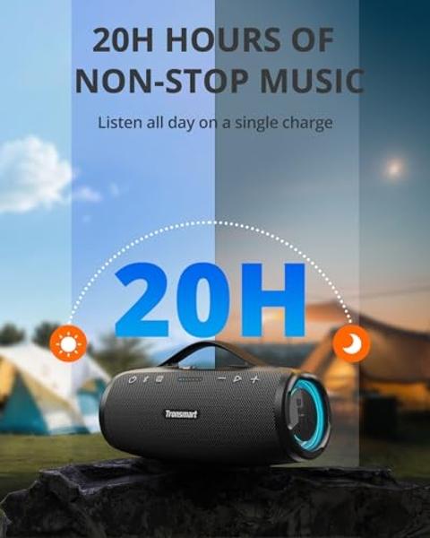 Tronsmart Mirtune S100 Portable Bluetooth Speaker, 50W Punchy Bass &Clear Treble, Retractable Handle, 20H Playtime, IPX7 Waterproof, Customize EQ, Built-in Power Bank for Outdoor, 