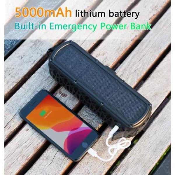 ABFOCE Solar Bluetooth Speaker, Portable Outdoor Speaker with 5000mAh Power Bank,60 Hours Play Time with Mic Stereo Sound Home Wireless Speaker-Black