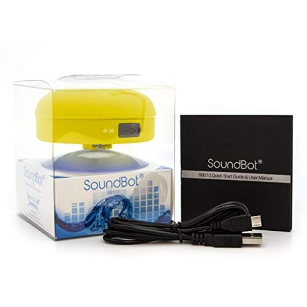Soundbot SB510 HD Bluetooth, USB, Infrared Shower Speaker, Water Resistant Handsfree Portable Speakerphone with Built-in Mic, 6hrs of Playtime, Control Buttons and Dedicated Suctio