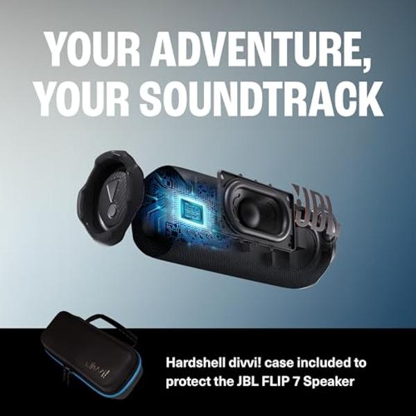 JBL FLIP 7 Bluetooth Speaker & divvi! Premium Hard Case Bundle - Black