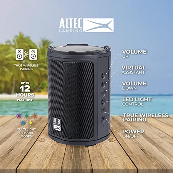 Altec Lansing - HydraMotion Wireless Bluetooth Speaker with 360 Degree Sound, Portable IP67 Waterproof for Outdoors, Shockproof, Snowproof, Everything Proof, 12 Hour Playtime (Blac