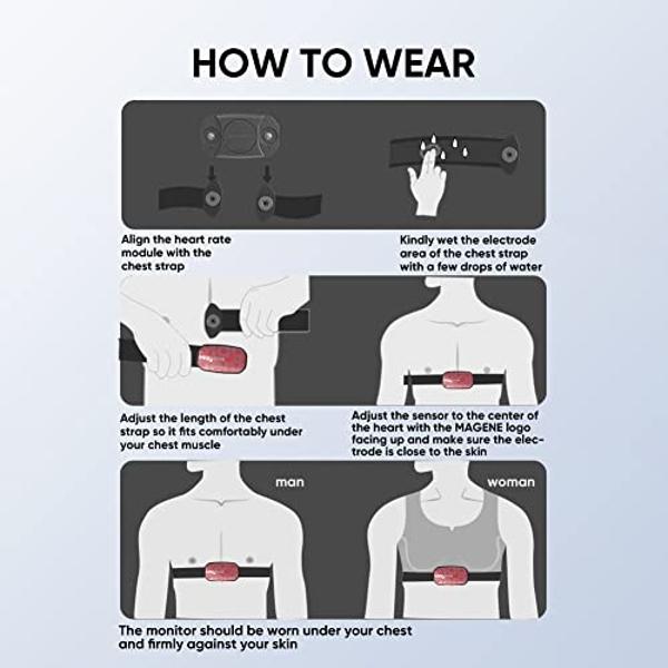 Magene H603 Chest Strap Heart Rate Monitor, ANT+ and Bluetooth Compatible with Fully Adjustable Strap, iPhone & Android Compatible