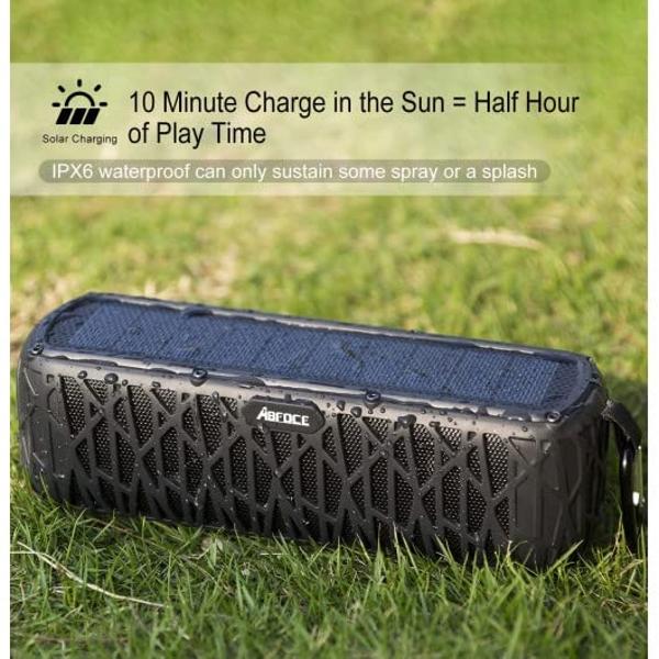 ABFOCE Solar Bluetooth Speaker, Portable Outdoor Speaker with 5000mAh Power Bank,60 Hours Play Time with Mic Stereo Sound Home Wireless Speaker-Black