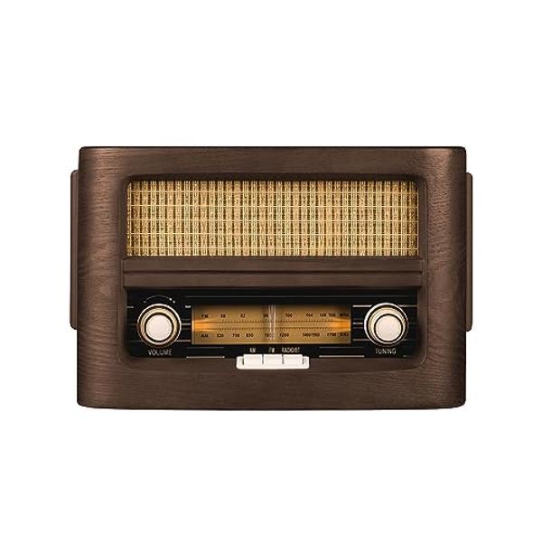Fuse Vint Vintage Wood Retro Radio | Wireless Charging Pad | AM/FM Radio Speaker with Bluetooth & AUX Input | Mid Century Modern Style | Real Handcrafted Ashtree Wood Exterior