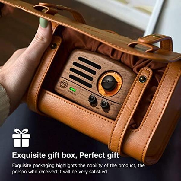 Muzen Portable Bluetooth Speaker, OTR Wood Vintage Small Wireless Speaker, FM Radio with Antenna AUX, 10h+ Long Playtime, High Fidelity Stereo Audio with Suitcase, for Gift Home Pi