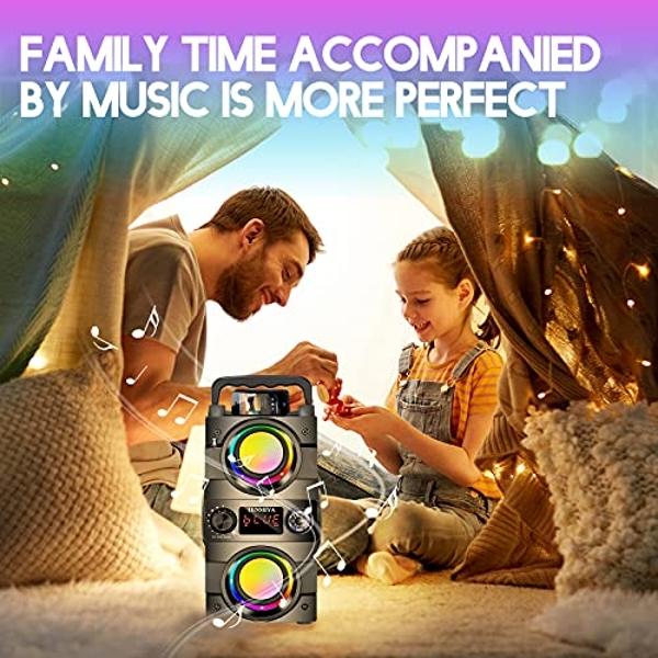 TENMIYA 40W(60W Peak) Portable Bluetooth Speakers with Subwoofer Wireless Stereo Rich Bass Boombox with LED Lights Outdoor Home Party Speakers Support FM Radio Remote Control AUX E
