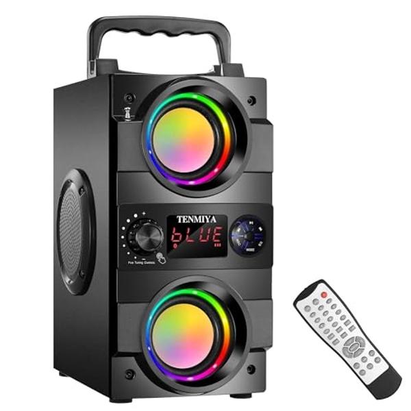TENMIYA 40W(60W Peak) Portable Bluetooth Speakers with Subwoofer Wireless Stereo Rich Bass Boombox with LED Lights Outdoor Home Party Speakers Support FM Radio Remote Control AUX E