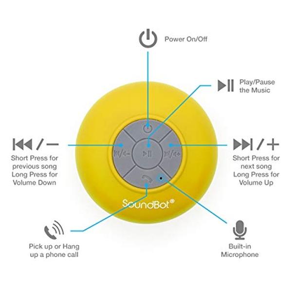 Soundbot SB510 HD Bluetooth, USB, Infrared Shower Speaker, Water Resistant Handsfree Portable Speakerphone with Built-in Mic, 6hrs of Playtime, Control Buttons and Dedicated Suctio