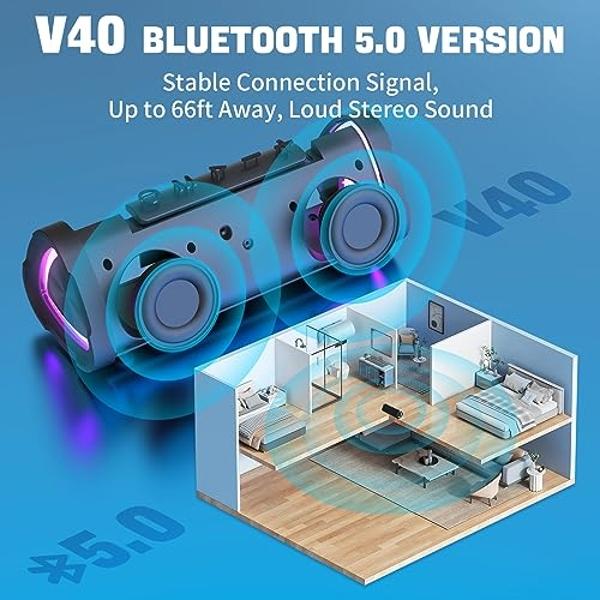 Vanzon Bluetooth Speakers V40 Portable Wireless Speaker V5.0 with 24W Loud Stereo Sound, TWS, 24H Playtime & IPX7 Waterproof, Suitable for Travel, Home&Outdoors