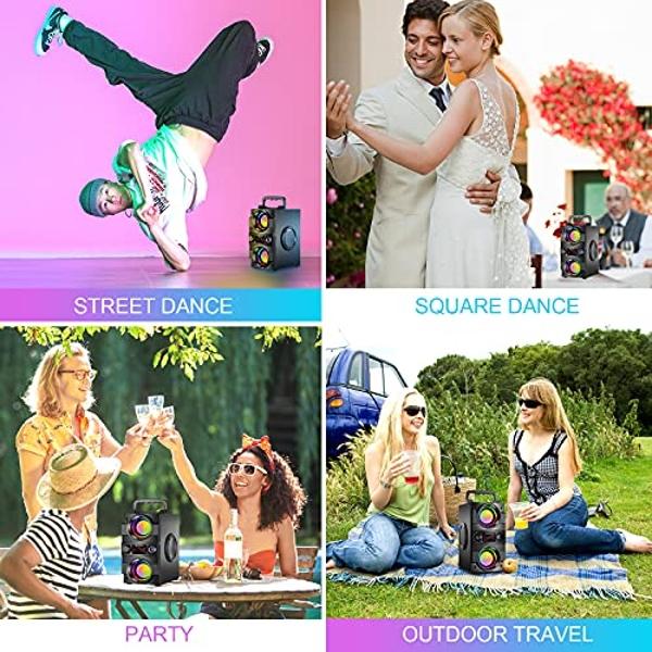 TENMIYA 40W(60W Peak) Portable Bluetooth Speakers with Subwoofer Wireless Stereo Rich Bass Boombox with LED Lights Outdoor Home Party Speakers Support FM Radio Remote Control AUX E
