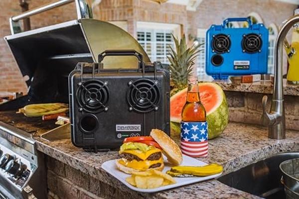 DemerBox: Waterproof, Portable, and Rugged Outdoor Bluetooth Speakers. Loud Sound, Deep Bass, 40+ hr Battery Life, Dry Box + USB Charging, Multi-Pairing Party Mode. Built to Last (