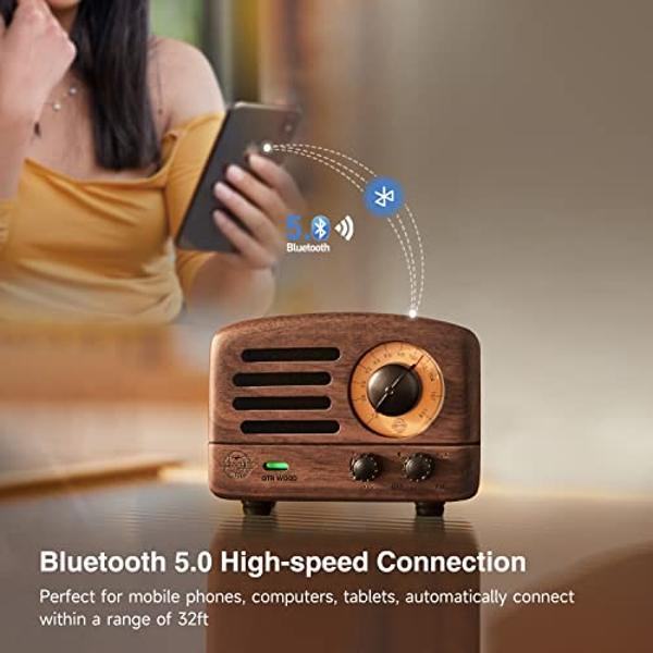 Muzen Portable Bluetooth Speaker, OTR Wood Vintage Small Wireless Speaker, FM Radio with Antenna AUX, 10h+ Long Playtime, High Fidelity Stereo Audio with Suitcase, for Gift Home Pi