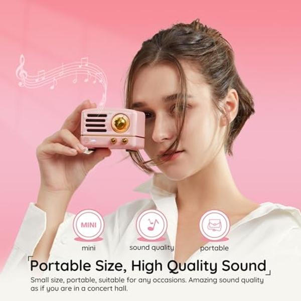 Muzen Portable Bluetooth Speaker, OTR Metal Retro Small Wireless Speaker, FM Radio with Antenna AUX, 10h+ Long Playtime, High Fidelity Stereo Audio with Suitcase, Room Office Decor