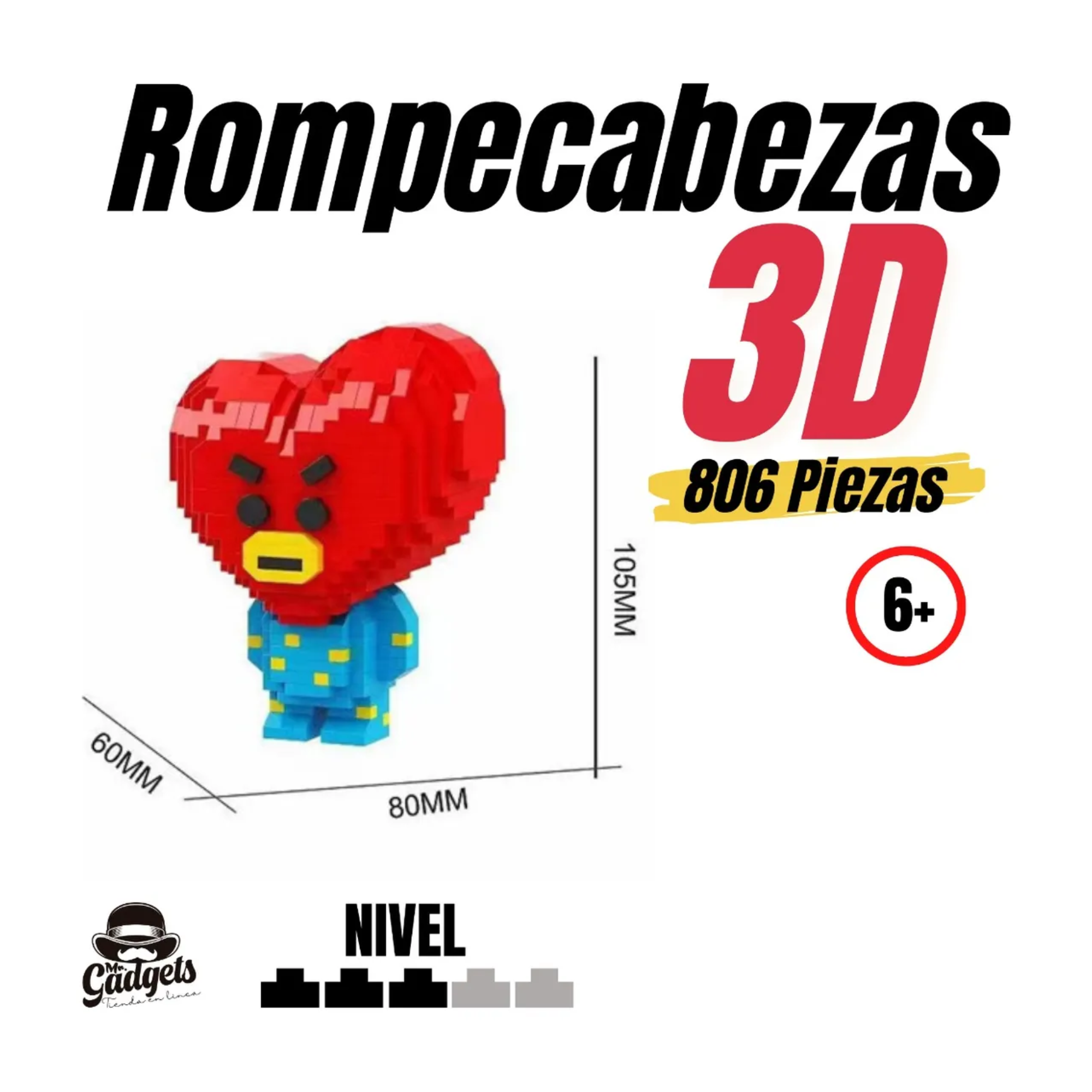 Tata Bts Bt21 Kpop Mini Bloques Armables Figura 3d Corazón