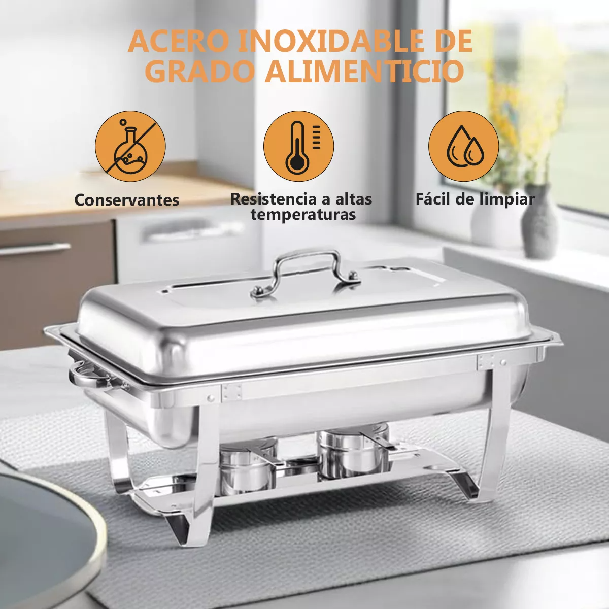 Chafer Bufetera 3 Espacios De Acero Inoxidable Para Chef 9l