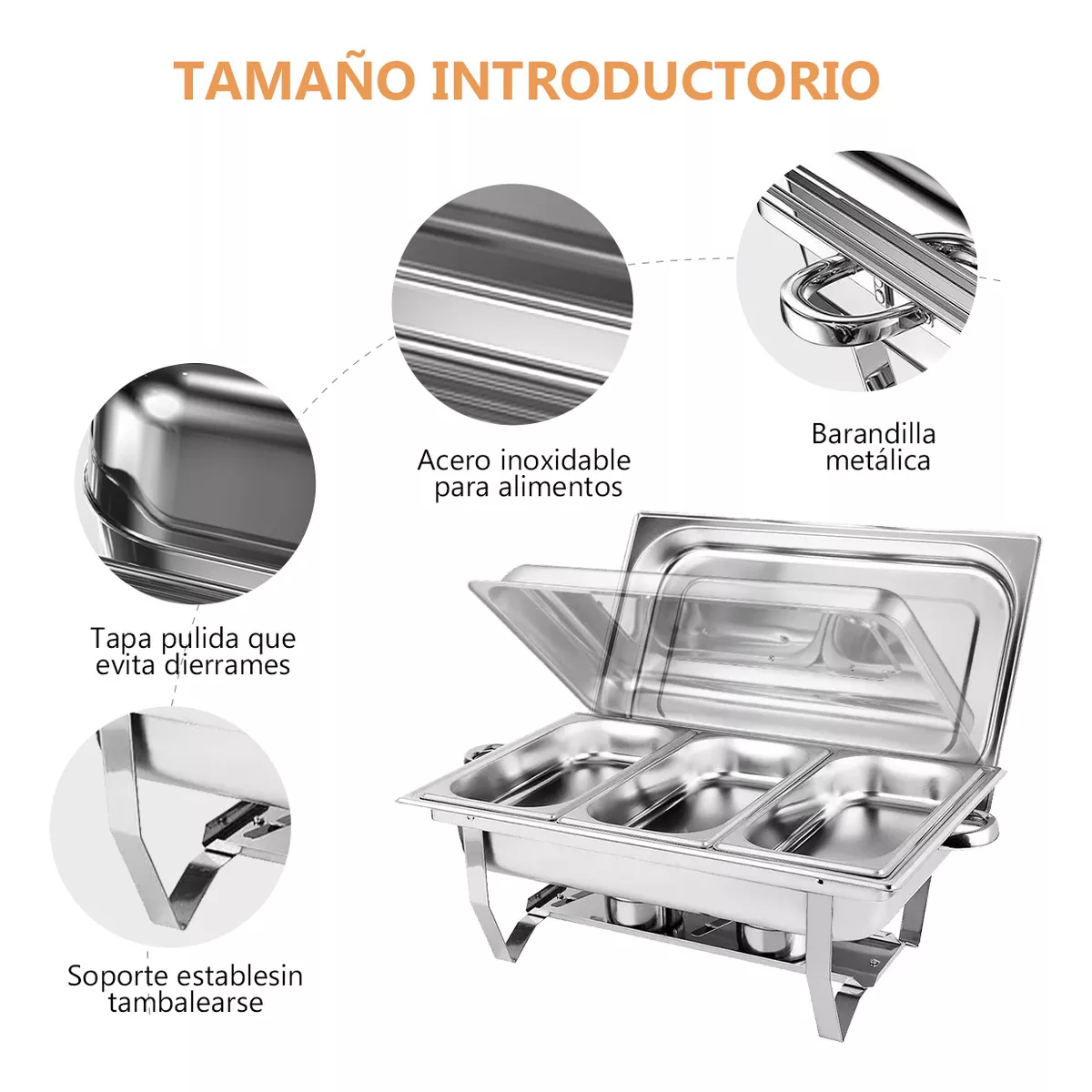 Chafer Bufetera 3 Espacios De Acero Inoxidable Para Chef 9l