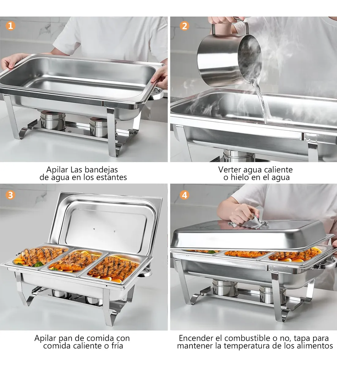 Chafer Bufetera 3 Espacios De Acero Inoxidable Para Chef 9l