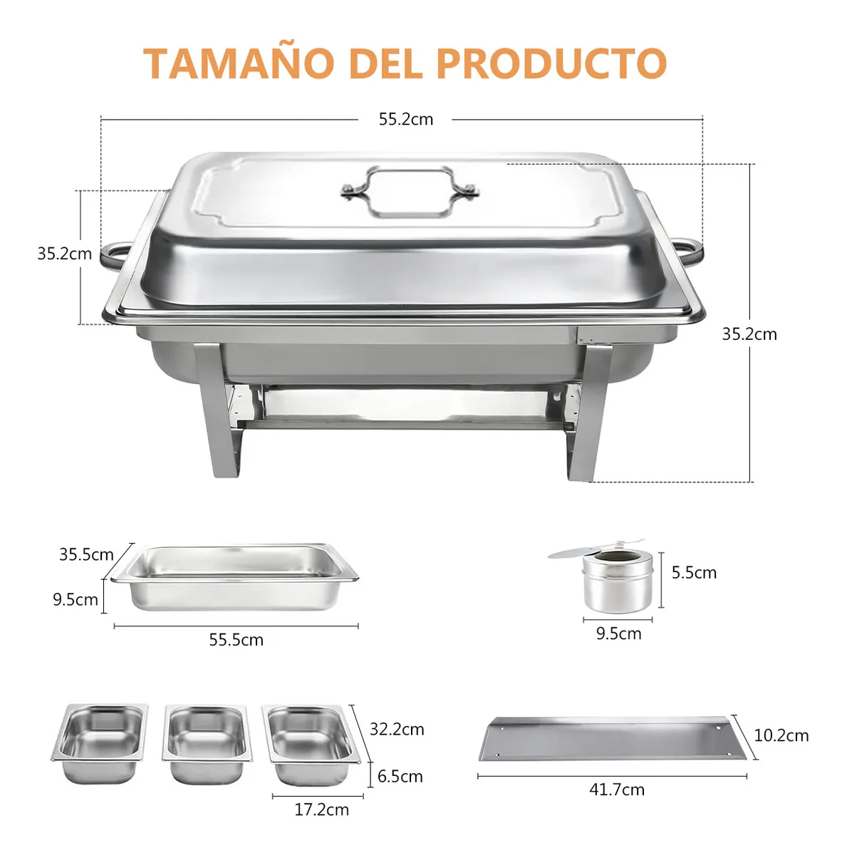 Chafer Bufetera 3 Espacios De Acero Inoxidable Para Chef 9l