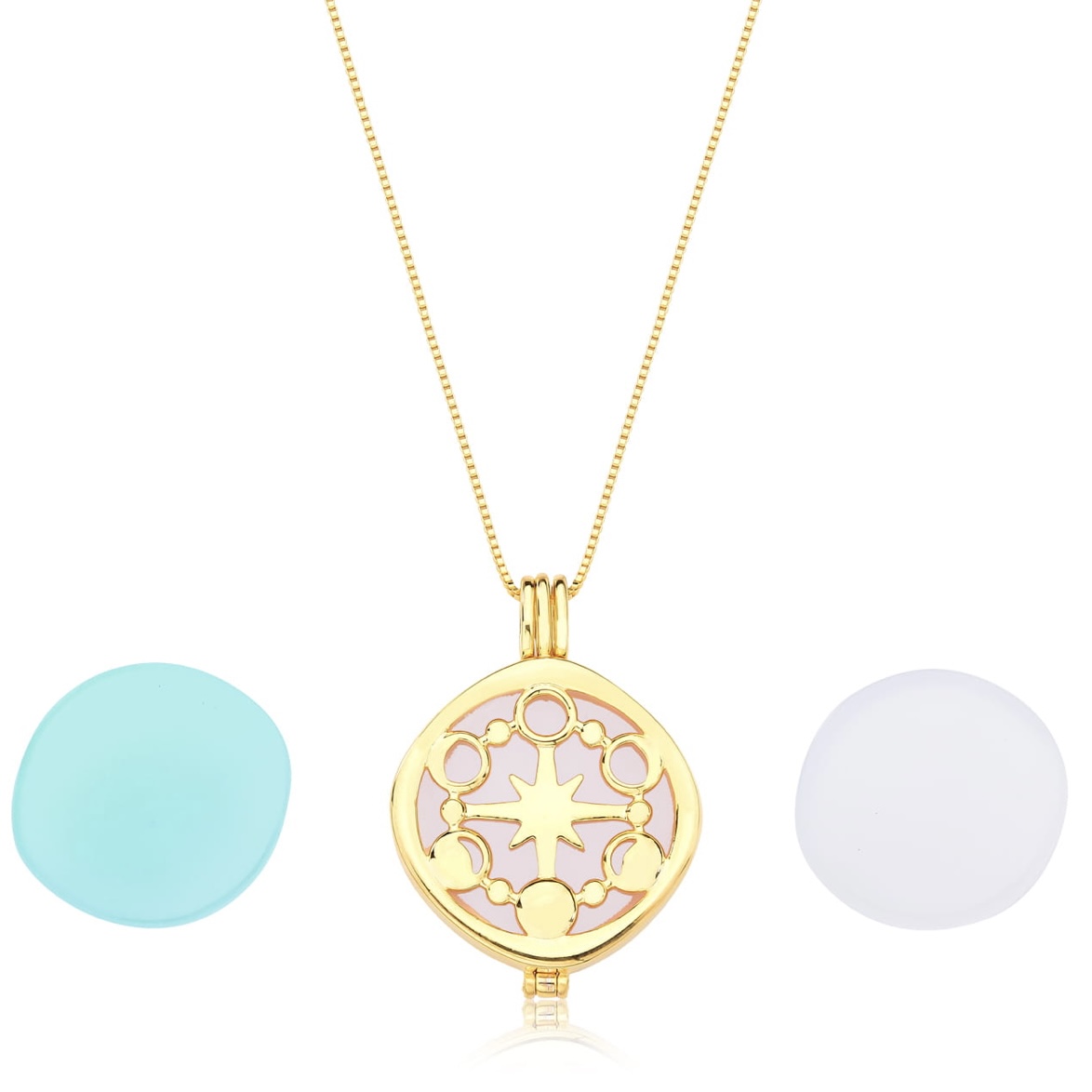 Collar fases lunar con cuarzos- baño de oro 18k