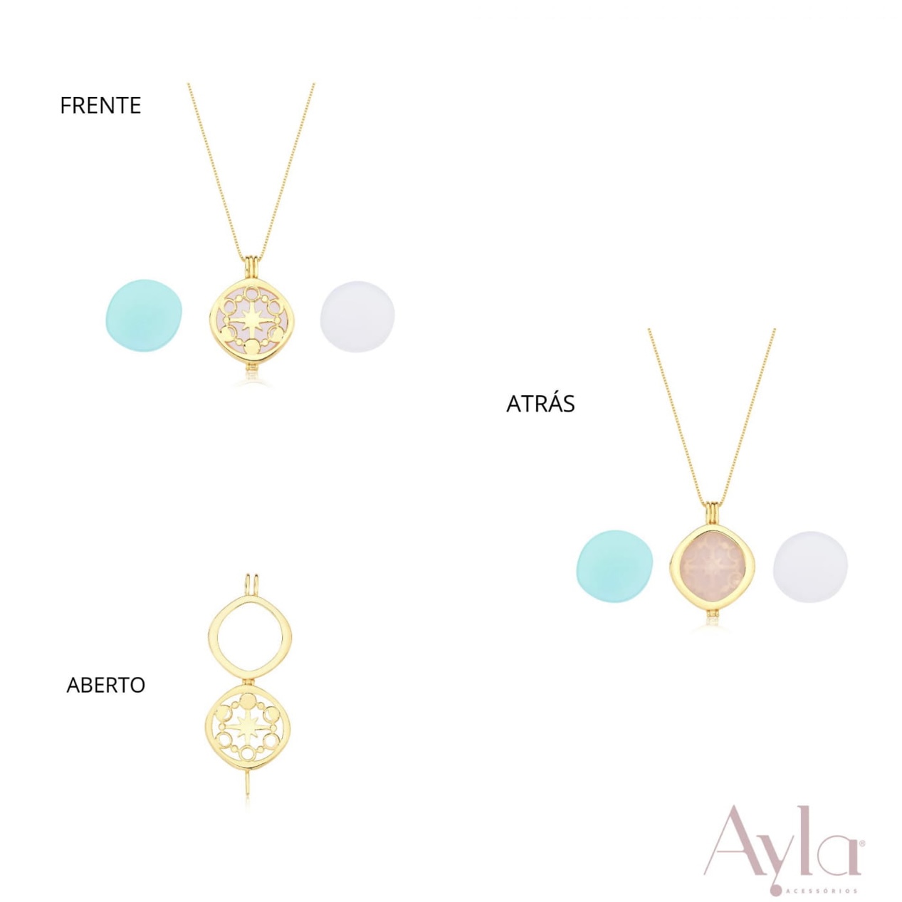 Collar fases lunar con cuarzos- baño de oro 18k