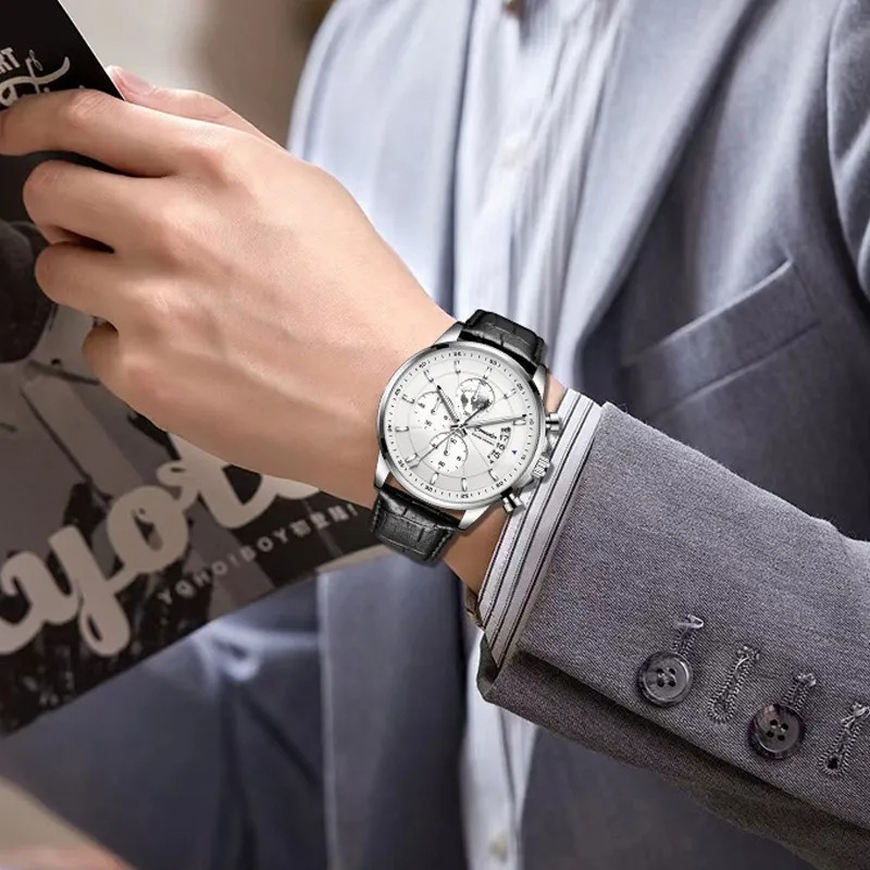 Reloj Hombre Elegante Cuero Original Y Elegante+caja