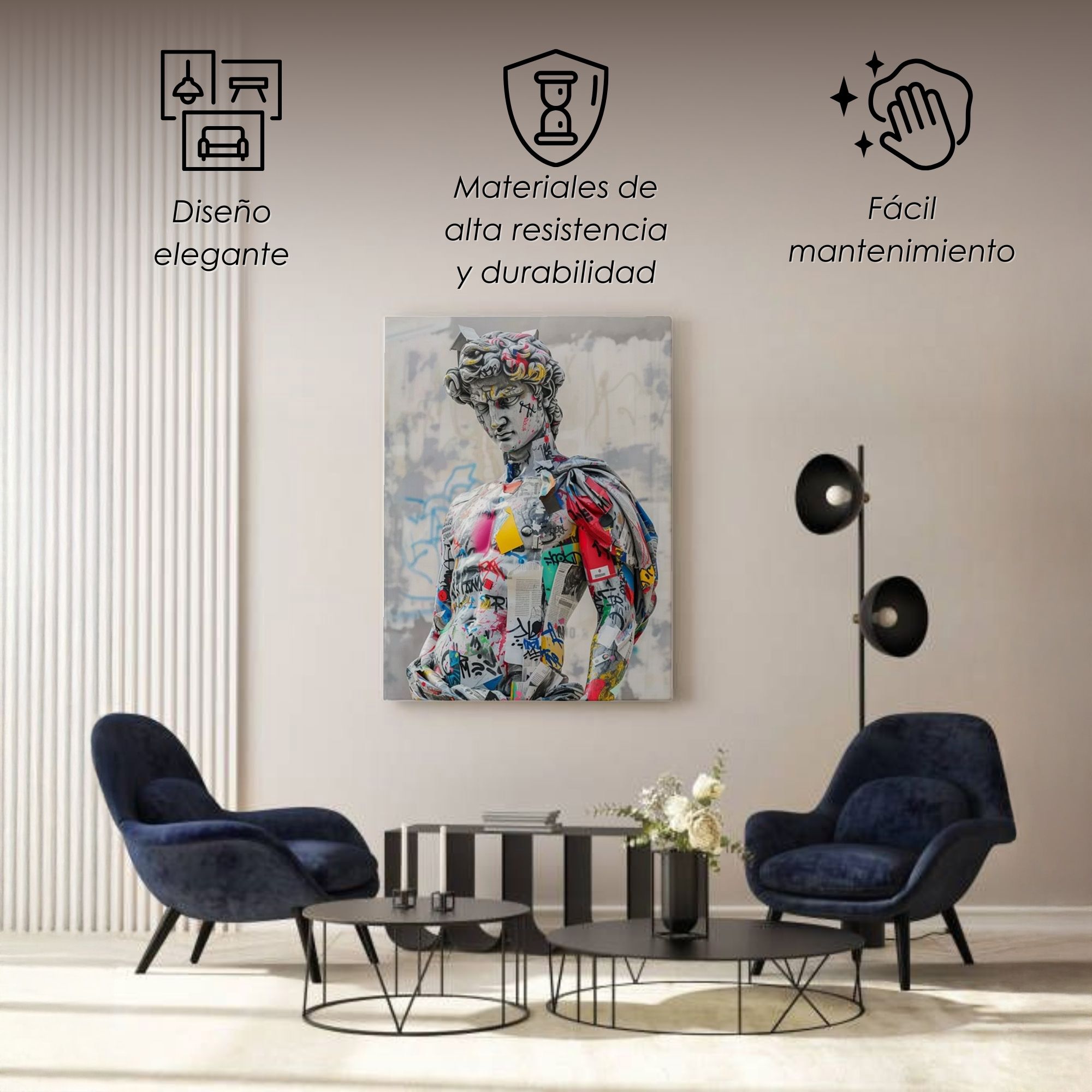Ilios Innova | Cuadro Decorativo Fotografía David grafiti, Impreso en Tela 80x120cm, Impresión digital de alta calidad