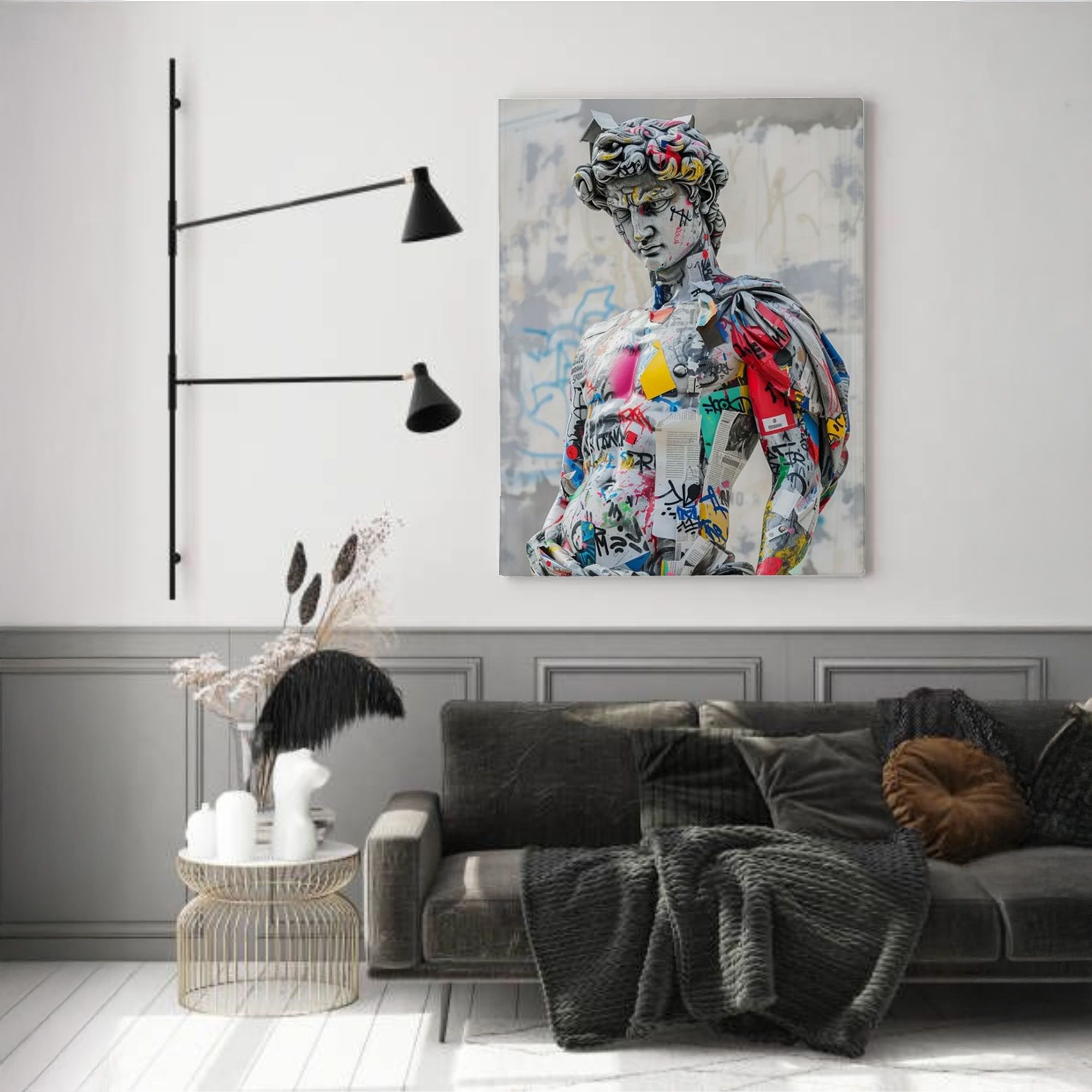 Ilios Innova | Cuadro Decorativo Fotografía David grafiti, Impreso en Tela 80x120cm, Impresión digital de alta calidad