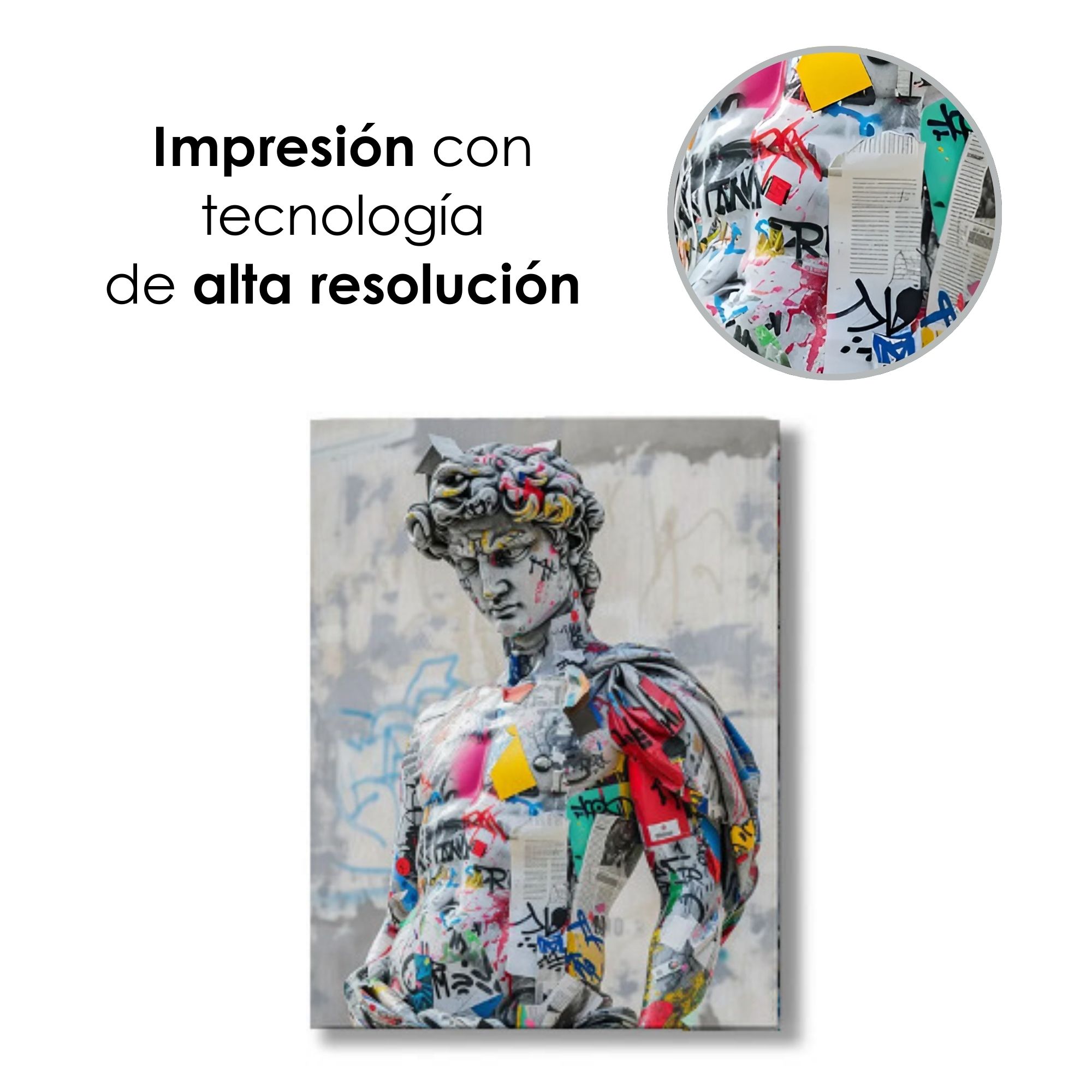 Ilios Innova | Cuadro Decorativo Fotografía David grafiti, Impreso en Tela 80x120cm, Impresión digital de alta calidad