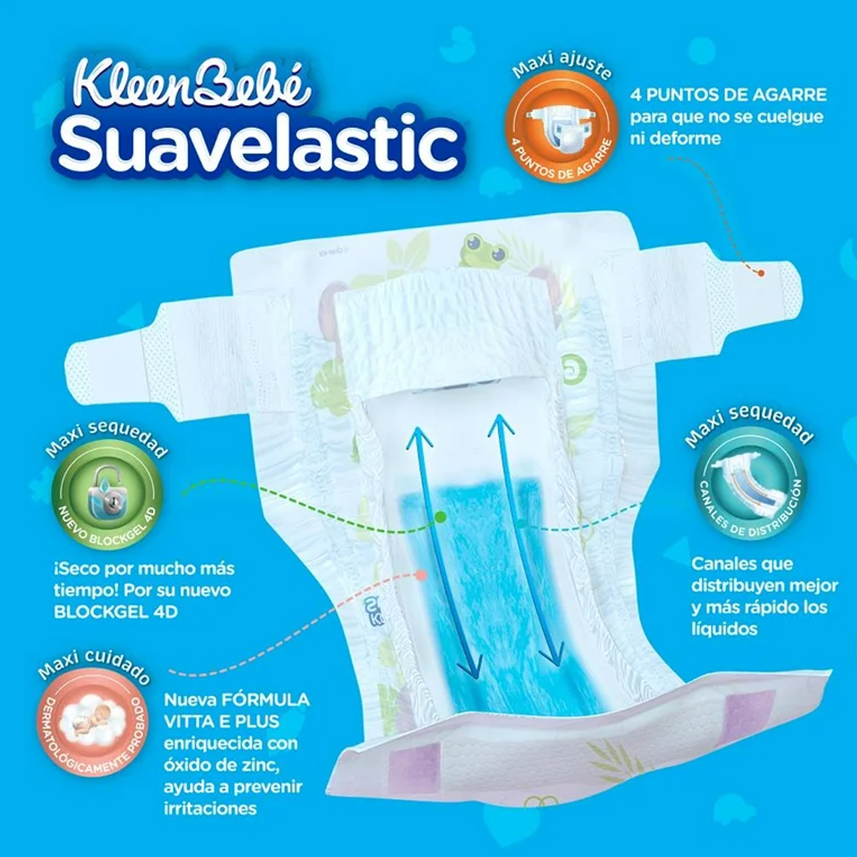 Pañal Kleen Bebé Suavelastic Etapa 6 Extra Jumbo 90pz Stitch