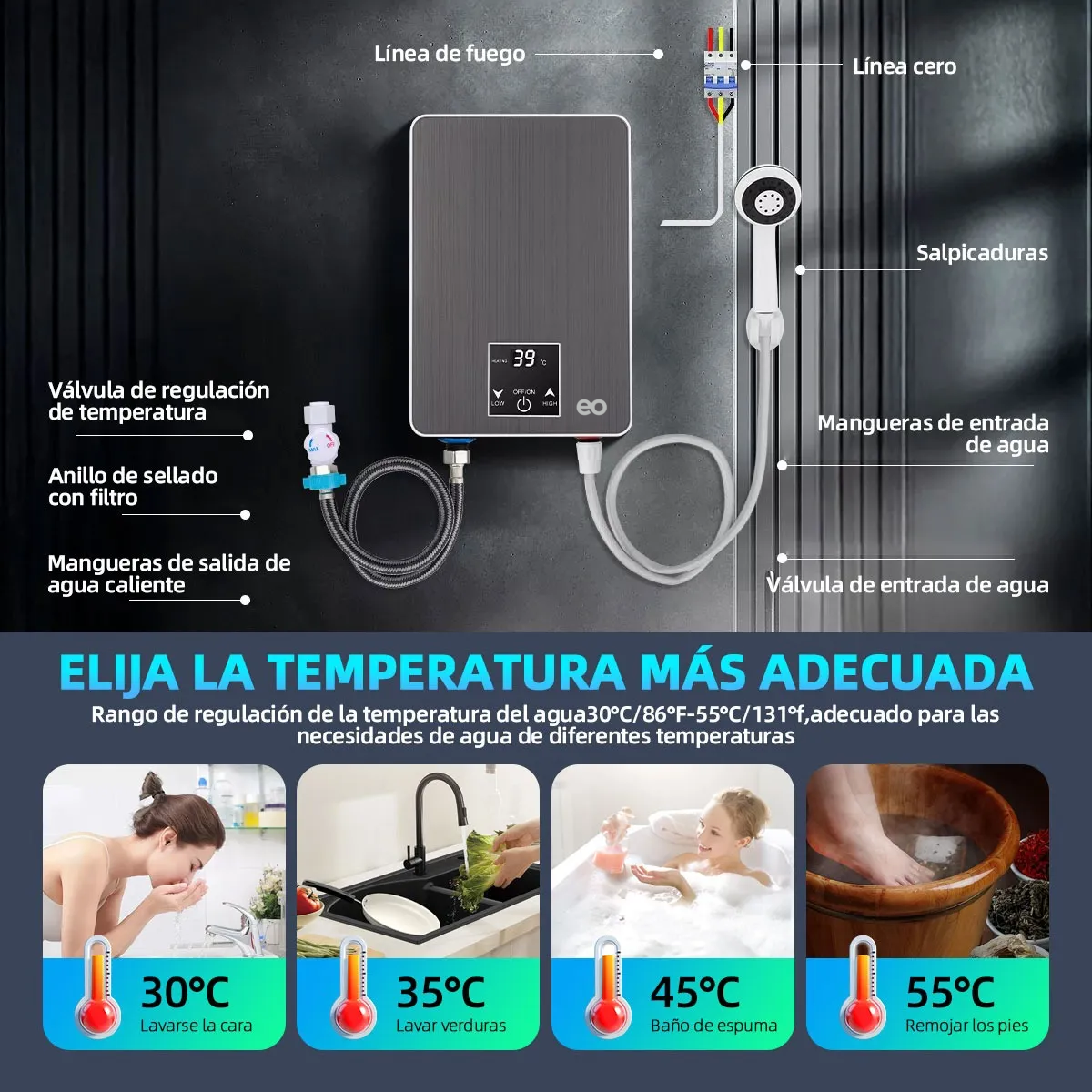 Calentador De Agua De Paso Electricos Boiler Instantaneo 5kw Blanco