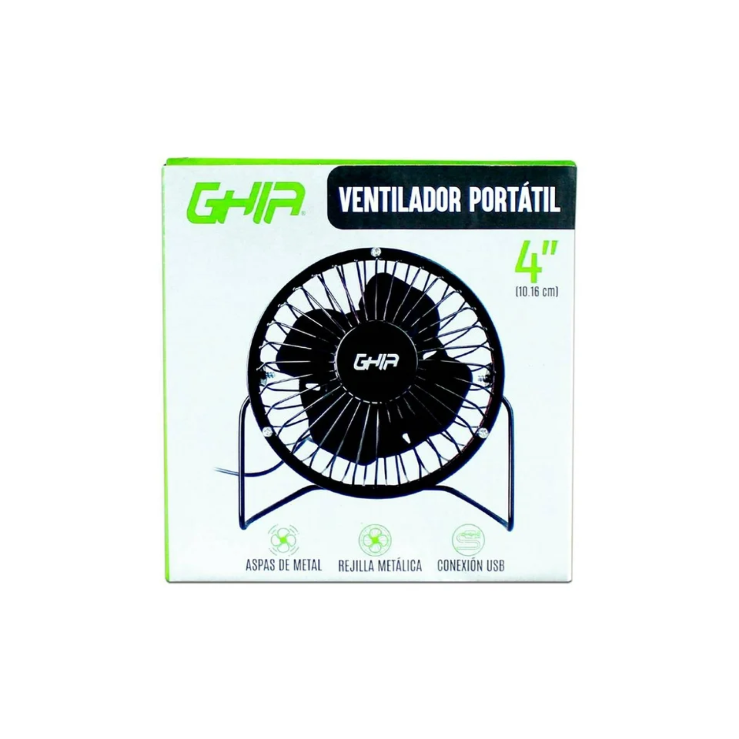 Ventilador Ghia Mini De Escritorio USB Metálico Color Negro Modelo GAC-205
