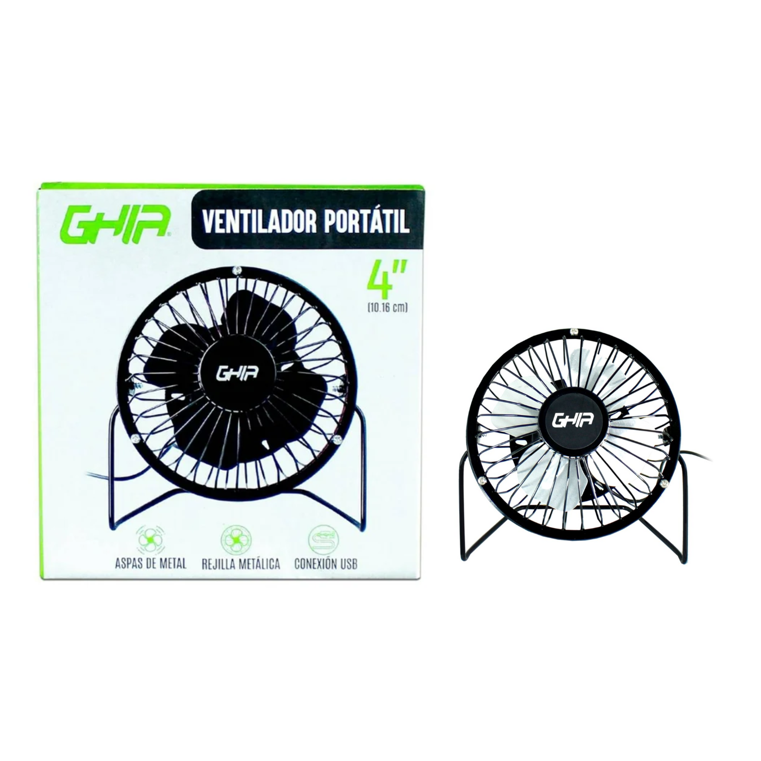 Ventilador Ghia Mini De Escritorio USB Metálico Color Negro Modelo GAC-205