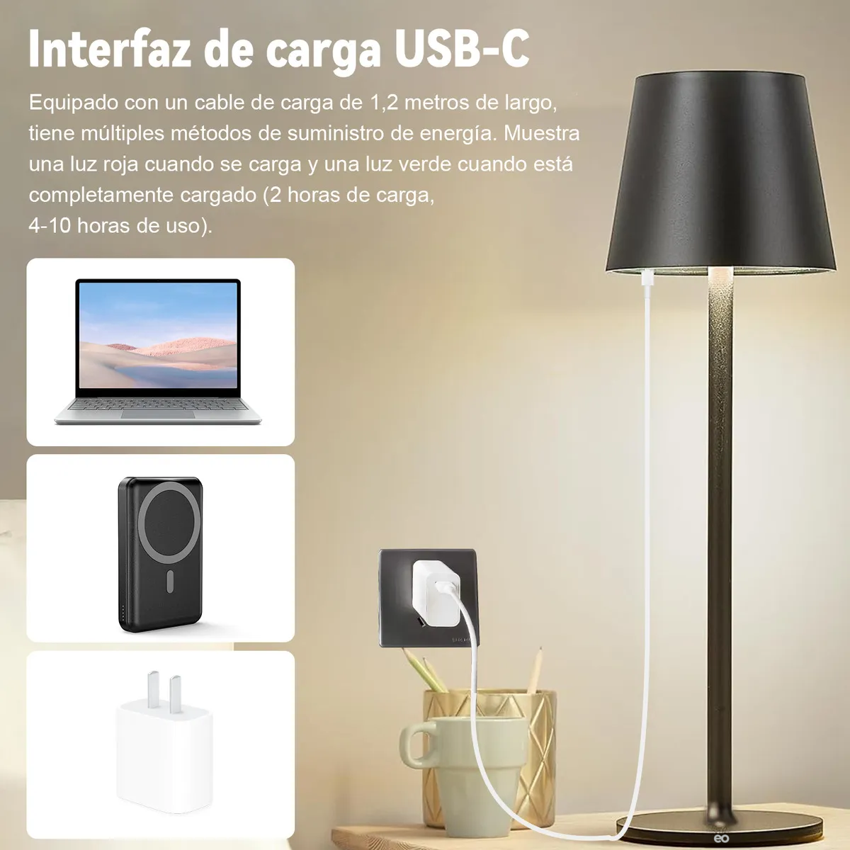 Lámpara De Mesa Led Moderna Ajustable Recargable