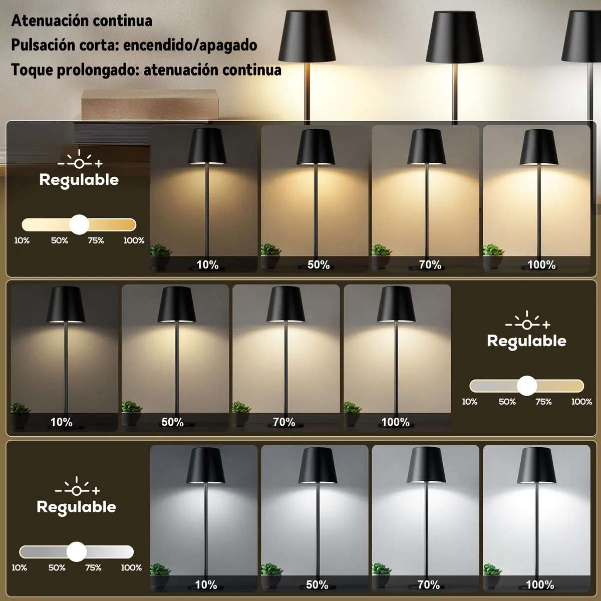 Lámpara De Mesa Led Moderna Ajustable Recargable