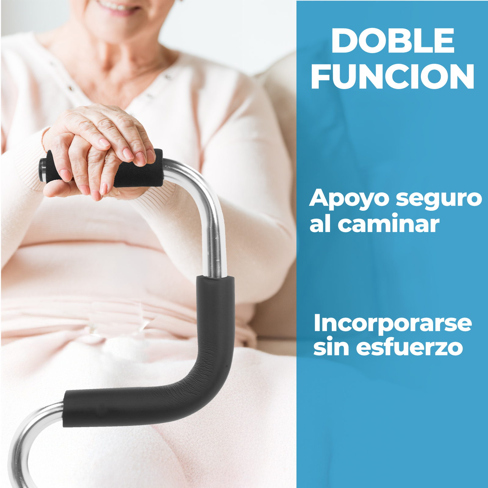 Baston Ortopedico Doble Apoyo De 4 Patas Aluminio Ajustable Color Negro/Plateado