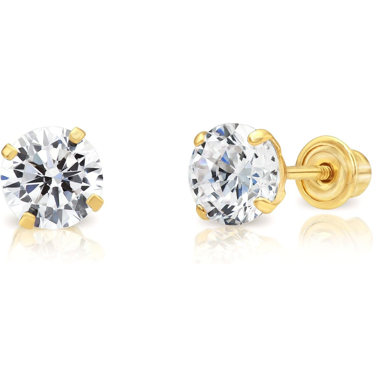 Broquel Zirconia Oro 14k , 3mm ideal para bebés, niñas y mujer. Nyxmart®