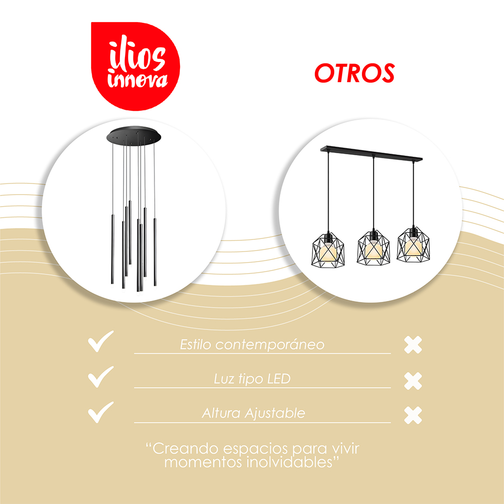 Ilios Innova | Lámpara Colgante LED | Estilo Contemporáneo | Altura Ajustable | Luz Cálida