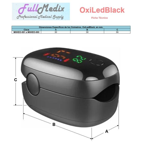 Oximetro de Pulso MXKEO-001-1 1Pza Negro Rango de Medición 70porciento -99porciento Spo2 30BPM-240BPM mas menos 2BPM o mas menos 2porciento PR 2xAAA No Incluidas, OxiLedBlack