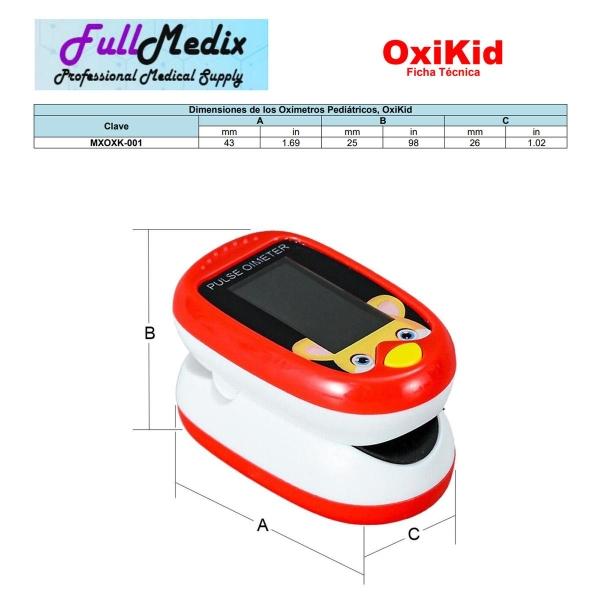 Oxímetros pediátricos MXOXK-001-1 1Pza Rojo Rango de Medición 70porciento -99porciento Spo2 30 240BPM mas menos 2BPM o mas menos 2porciento PR, OxiKid
