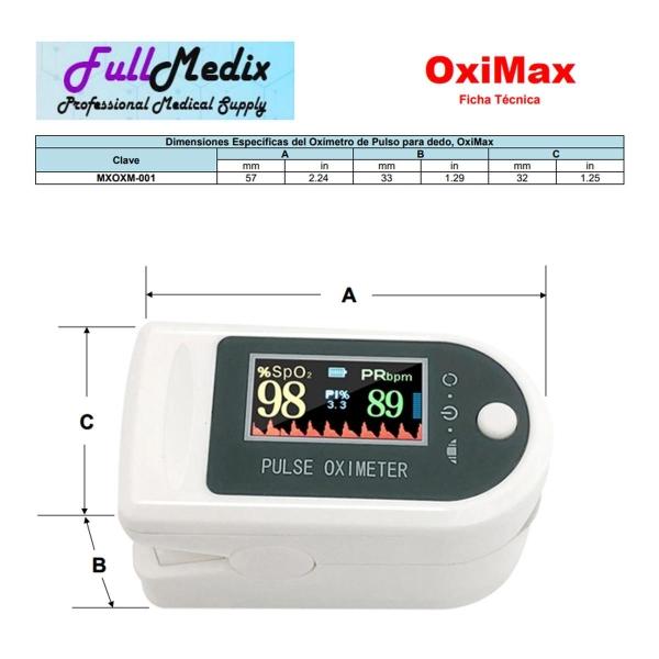 Oxímetro de pulso MXOXM-001-1 1pza BlancoGris Rango de Medición 70porciento -90porciento 30 240BPM mas menos 2BPM o mas menos 2porciento PR 2xAAA No Incluidas, OxiMax