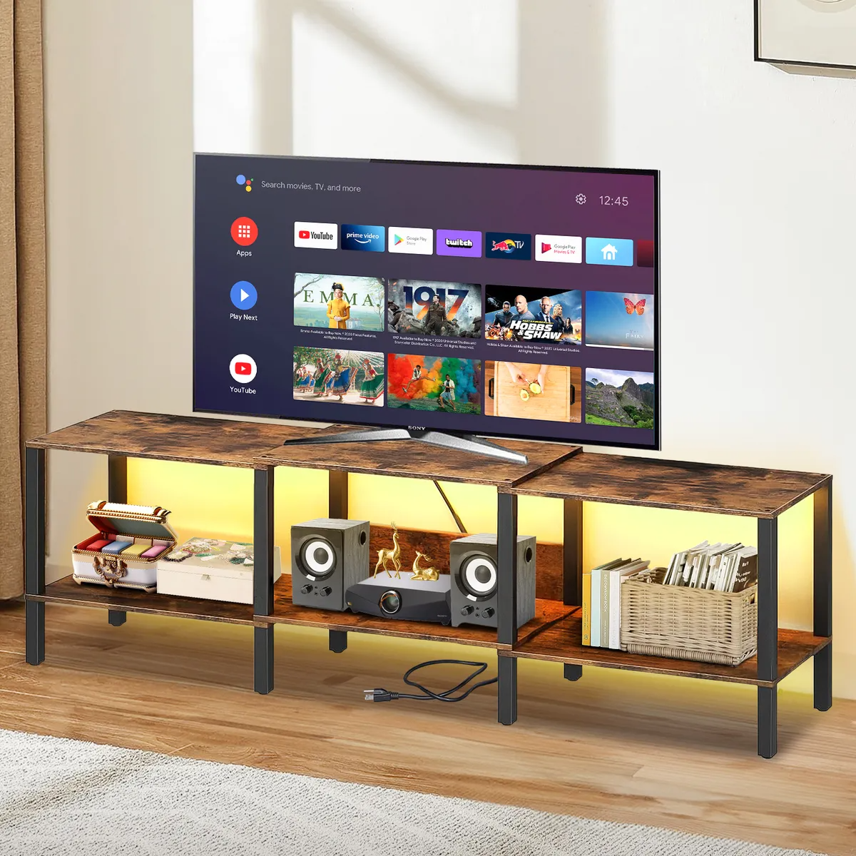 120 Cm Mueble Mesa Para Tv Con Enchufe Eléctrico Y Rgb Led