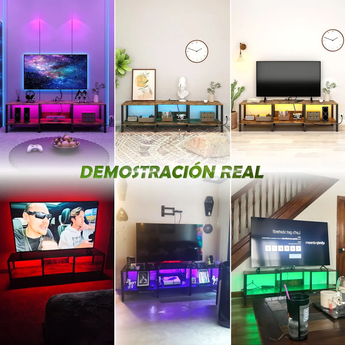 120 Cm Mueble Mesa Para Tv Con Enchufe Eléctrico Y Rgb Led