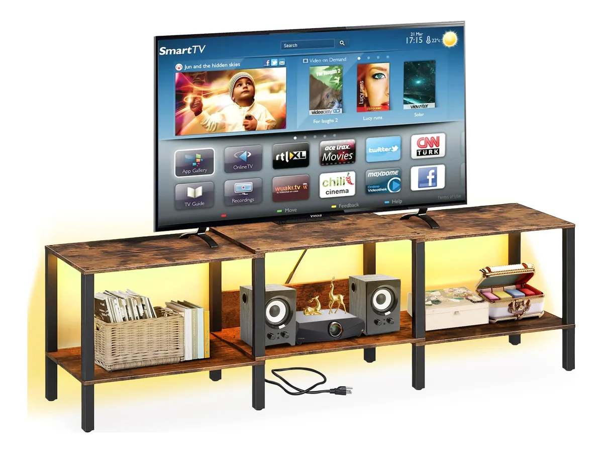 120 Cm Mueble Mesa Para Tv Con Enchufe Eléctrico Y Rgb Led