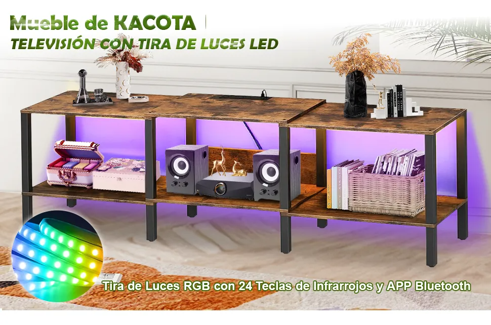 120 Cm Mueble Mesa Para Tv Con Enchufe Eléctrico Y Rgb Led