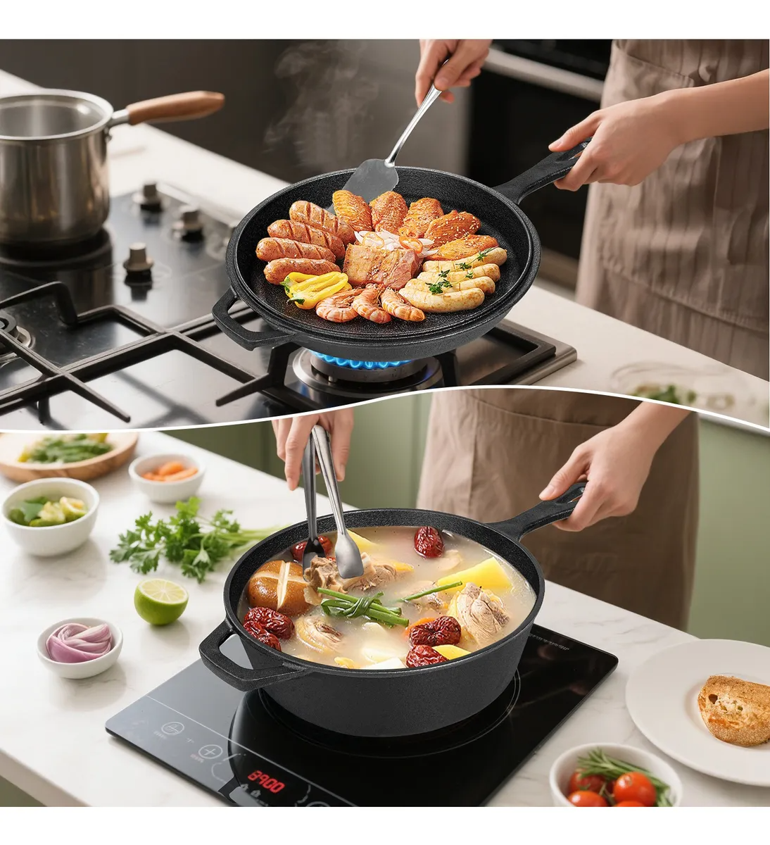 Horno Holandés Hierro Fundido 2 En 1 Olla Y Sartén 26cm 4.7l