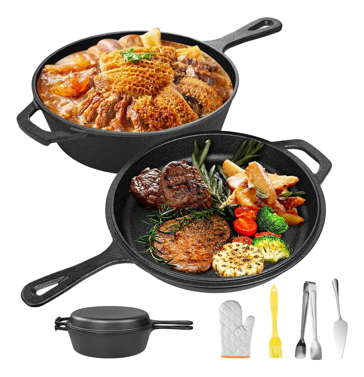Horno Holandés Hierro Fundido 2 En 1 Olla Y Sartén 26cm 4.7l